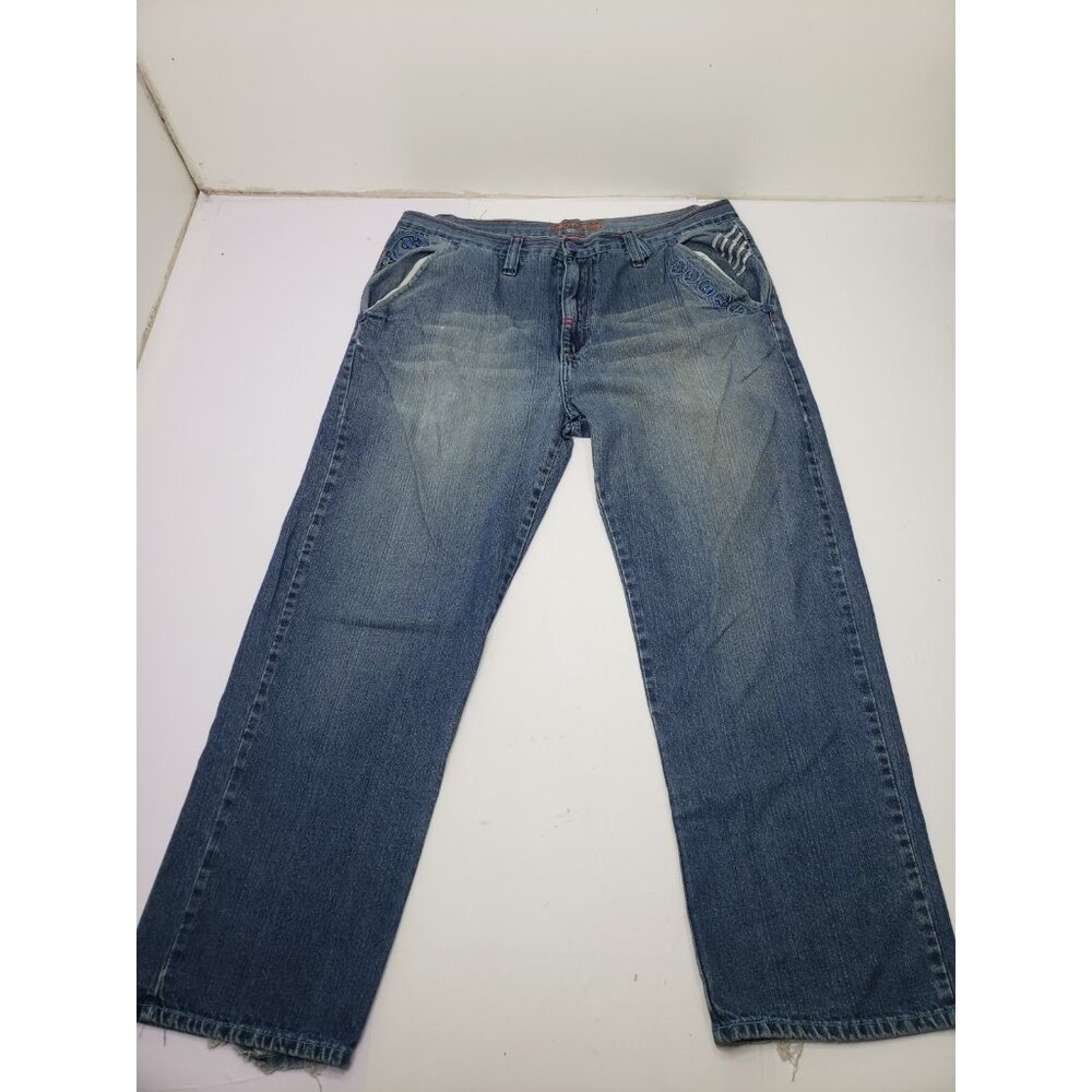 Vintage Coogi Men’s Straight-Fit Denim Blue Embroidered Jeans Size W42 L34